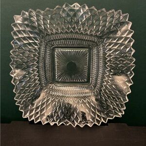 Vintage Clear Pressed Glass Fancy Ruffled Design Candy Dish 6.5" X 6.5" 1960’s